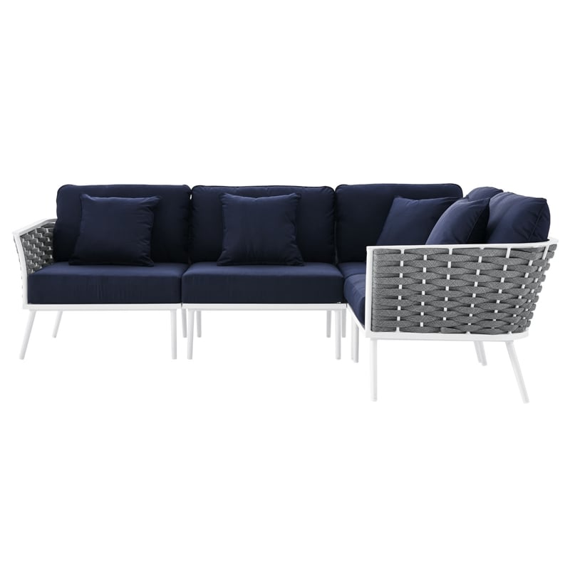 Modway Stance 4-Piece Modern Fabric/Aluminum Outdoor Sectional Sofa in Navy
