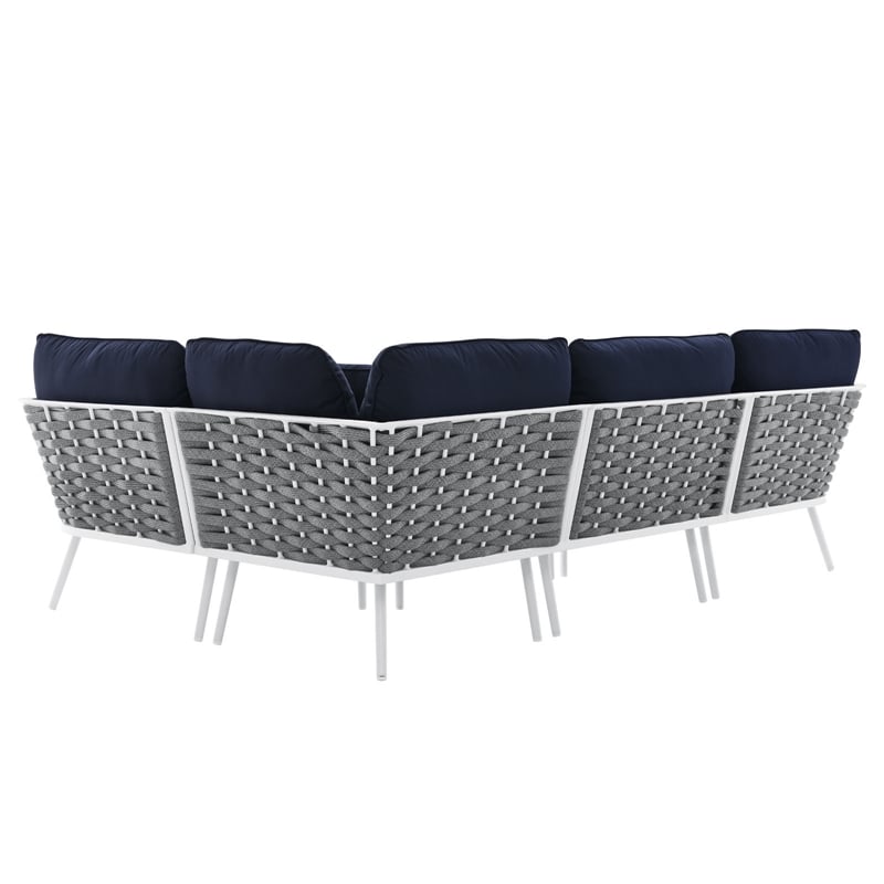 Modway Stance 4-Piece Modern Fabric/Aluminum Outdoor Sectional Sofa in Navy