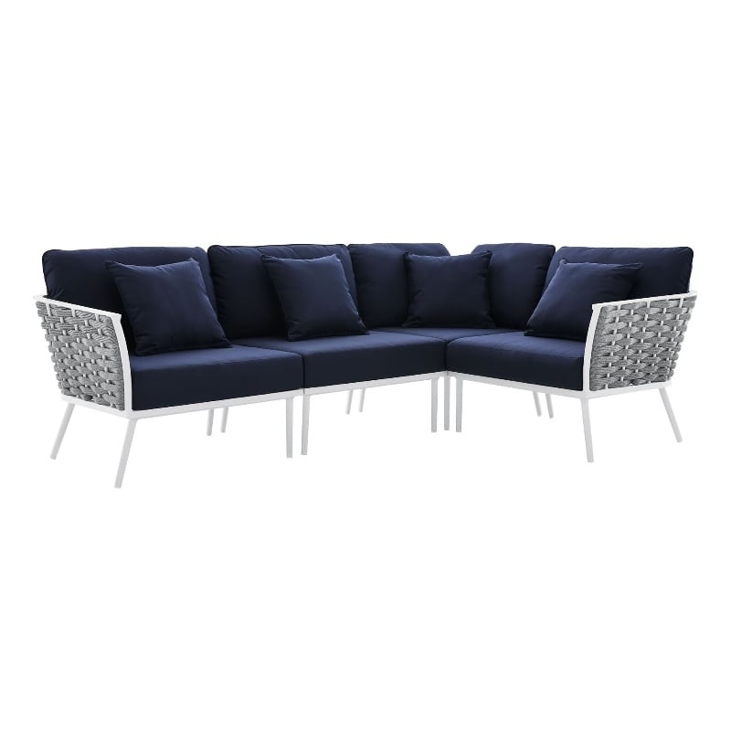 Modway Stance 4-Piece Modern Fabric/Aluminum Outdoor Sectional Sofa in Navy