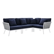 Modway Stance 4-Piece Modern Fabric/Aluminum Outdoor Sectional Sofa in Navy