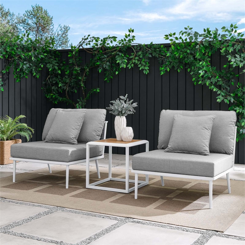 Modway Stance 3-Piece Modern Fabric/Aluminum Outdoor Set in Gray