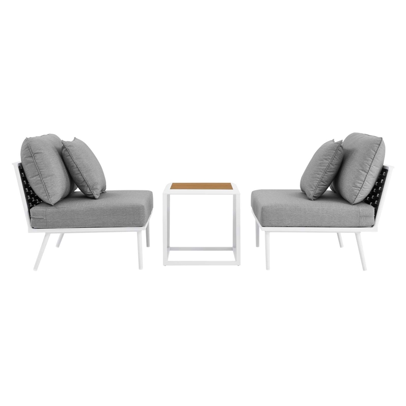 Modway Stance 3-Piece Modern Fabric/Aluminum Outdoor Set in Gray