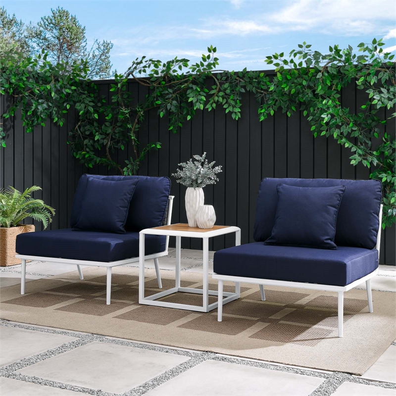 Modway Stance 3-Piece Modern Fabric/Aluminum Outdoor Set in Navy