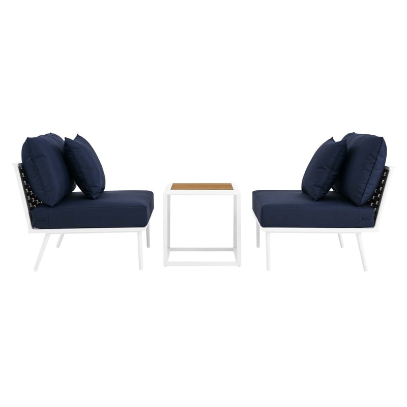 Modway Stance 3-Piece Modern Fabric/Aluminum Outdoor Set in Navy