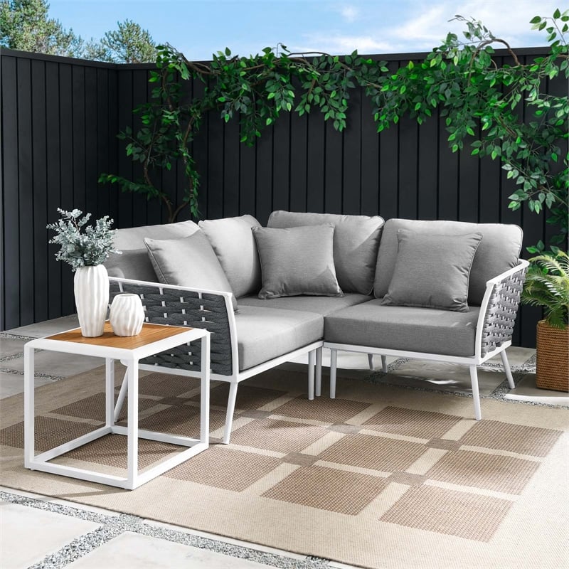 Modway Stance 4-Piece Modern Fabric/Aluminum Outdoor Sectional Sofa Set in Gray