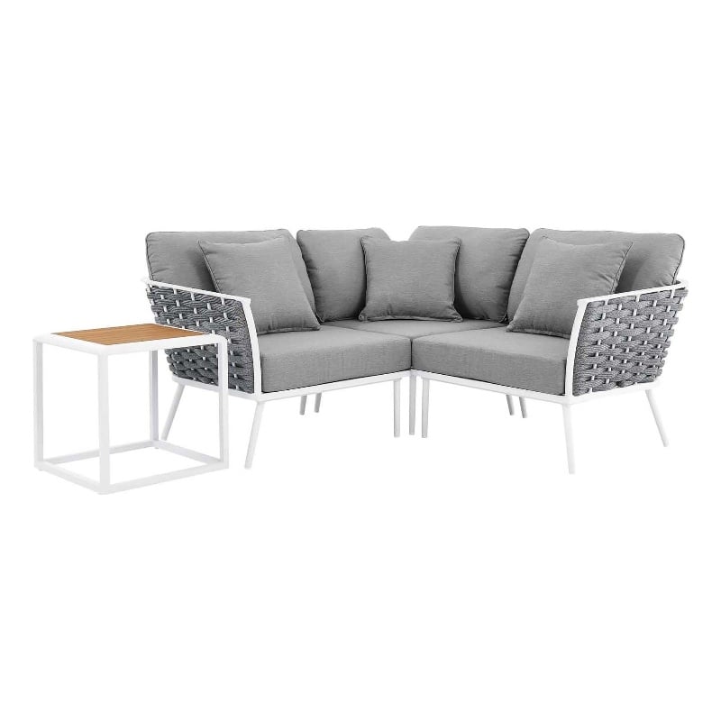 Modway Stance 4-Piece Modern Fabric/Aluminum Outdoor Sectional Sofa Set in Gray