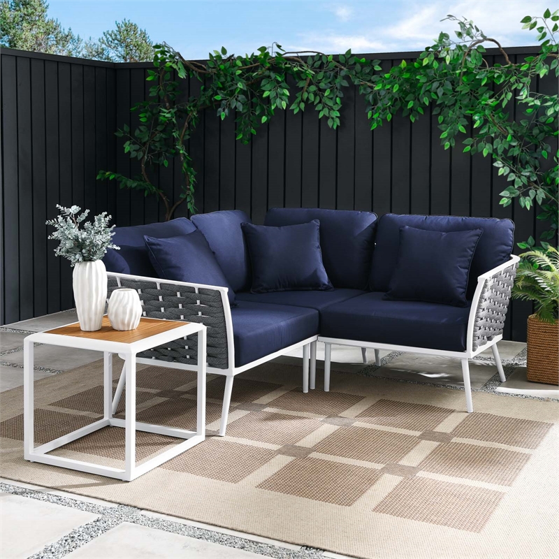 Modway Stance 4-Piece Modern Fabric/Aluminum Outdoor Sectional Sofa Set in Navy