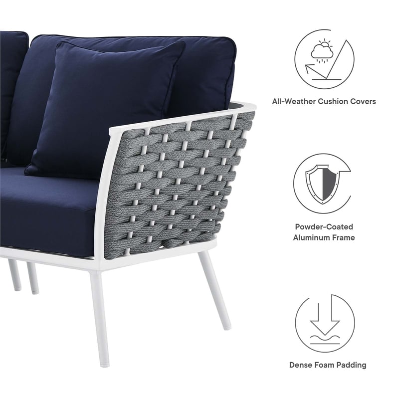 Modway Stance 4-Piece Modern Fabric/Aluminum Outdoor Sectional Sofa Set in Navy