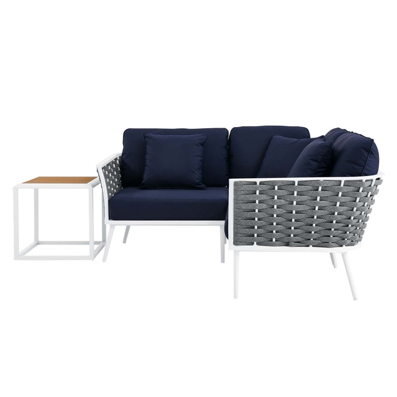 Modway Stance 4-Piece Modern Fabric/Aluminum Outdoor Sectional Sofa Set in Navy