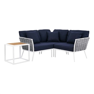 modway stance 4-piece fabric & aluminum outdoor sectional sofa set in white/navy