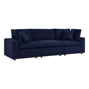 modway commix fabric upholstered patio 3-seater sofa in navy