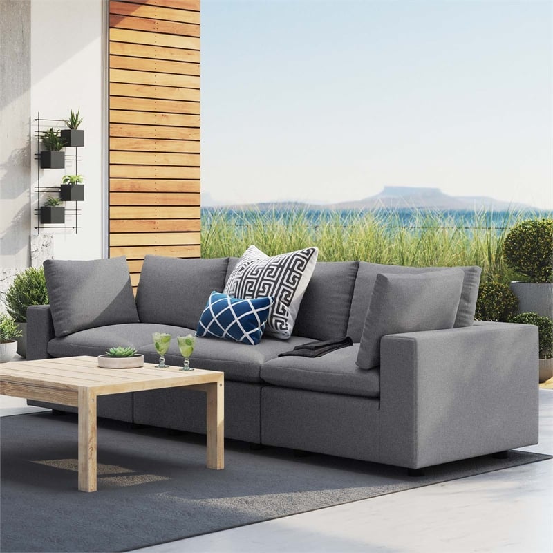 Modway Commix Modern Fabric Upholstered Water Resistant Outdoor Sofa in Slate