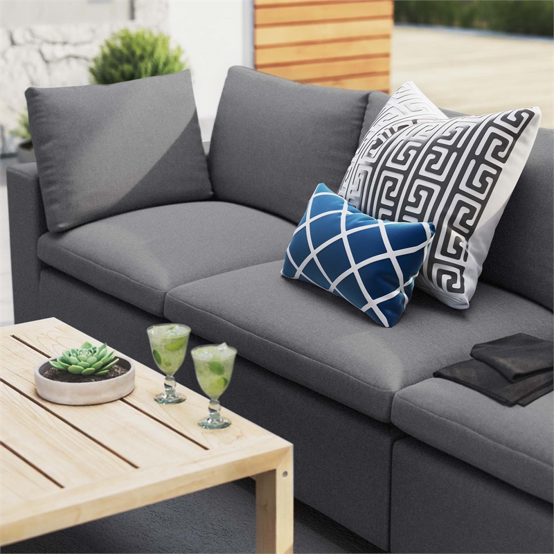 Modway Commix Modern Fabric Upholstered Water Resistant Outdoor Sofa in Slate
