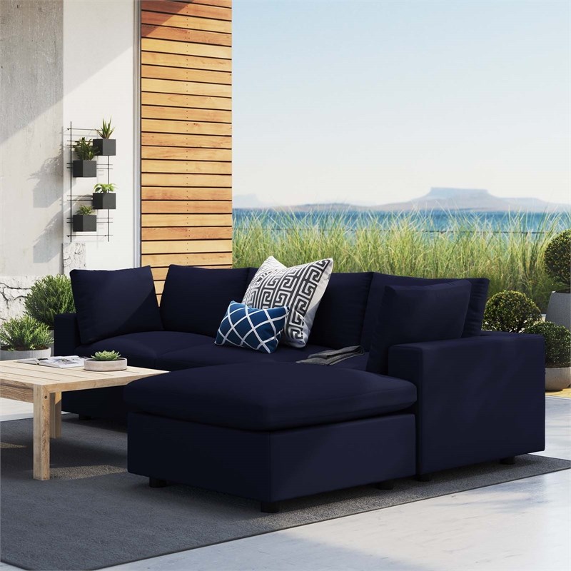 Modway Commix 4-Piece Fabric Upholstered Patio Sectional Sofa in Navy