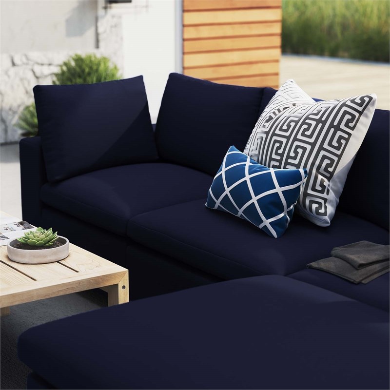 Modway Commix 4-Piece Fabric Upholstered Patio Sectional Sofa in Navy