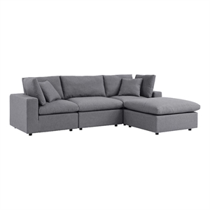 Modway Commix 4-Piece Modern Fabric Upholstered Patio Sectional Sofa in Slate