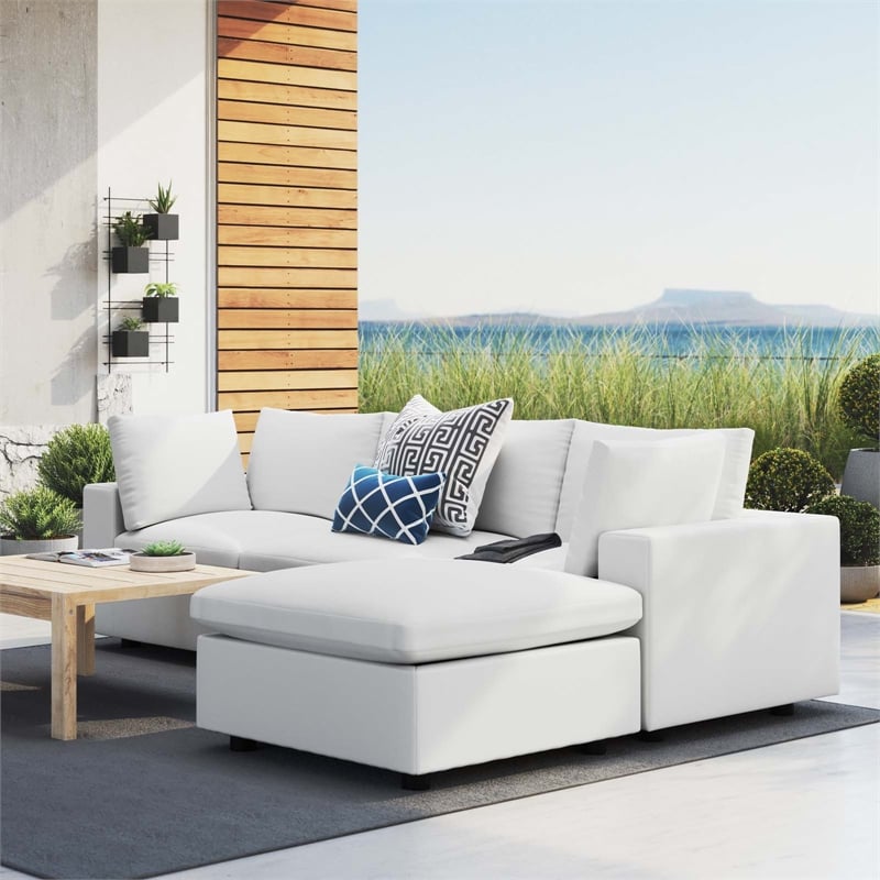 Modway Commix 4-Piece Modern Fabric Upholstered Patio Sectional Sofa in White