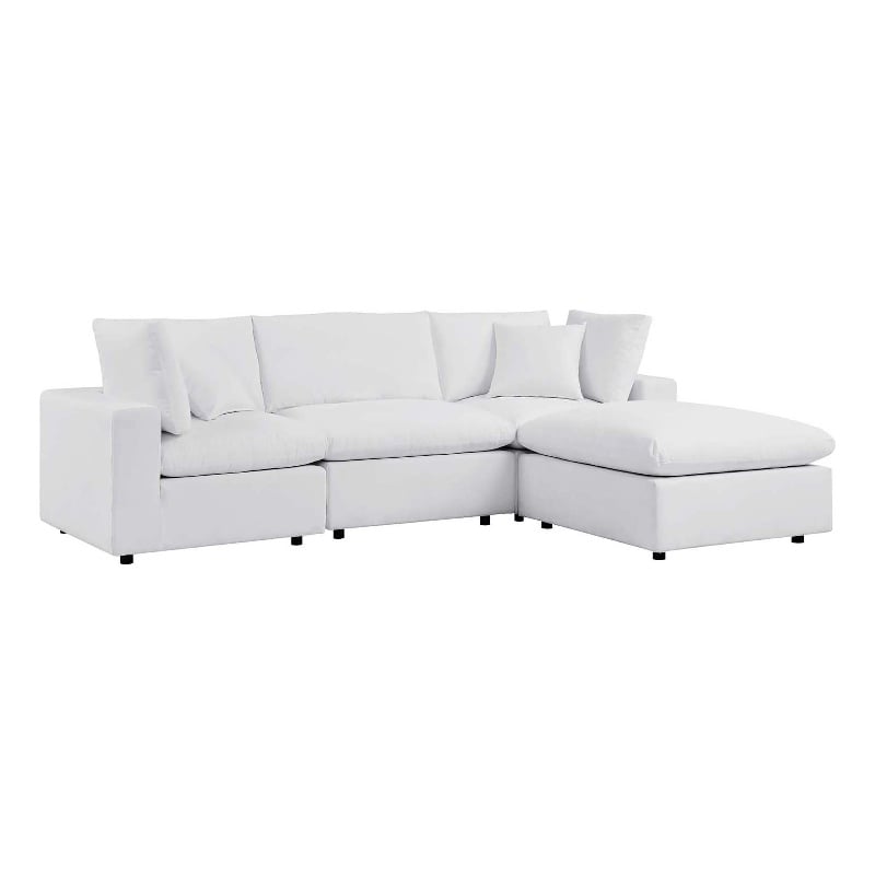 Modway Commix 4-Piece Modern Fabric Upholstered Patio Sectional Sofa in White