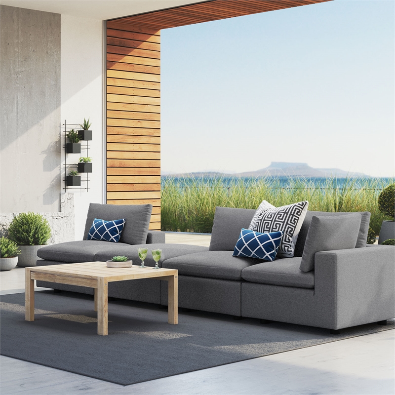 Modway Commix 4-Piece Modern Fabric Upholstered Outdoor Sectional Sofa in Slate