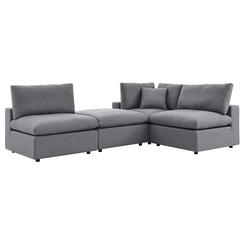 Modway Commix 4-Piece Modern Fabric Upholstered Outdoor Sectional Sofa in Slate