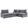 Modway Commix 4-Piece Modern Fabric Upholstered Outdoor Sectional Sofa in Slate
