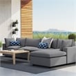 Modway Commix 5-Piece Modern Fabric Upholstered Outdoor Sectional Sofa in Slate