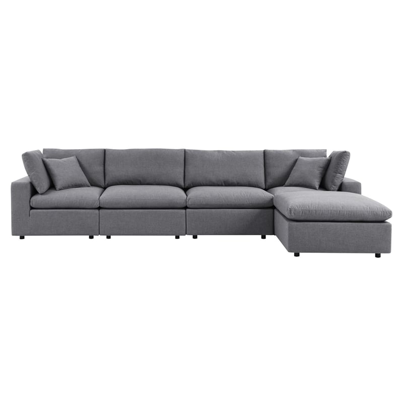 Modway Commix 5-Piece Modern Fabric Upholstered Outdoor Sectional Sofa in Slate