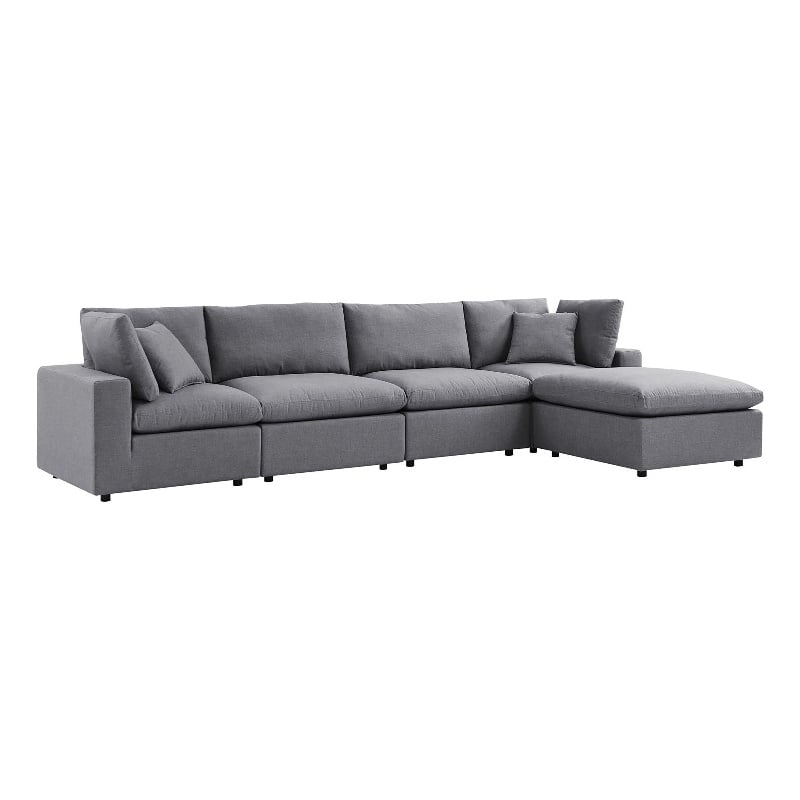 Modway Commix 5-Piece Modern Fabric Upholstered Outdoor Sectional Sofa in Slate