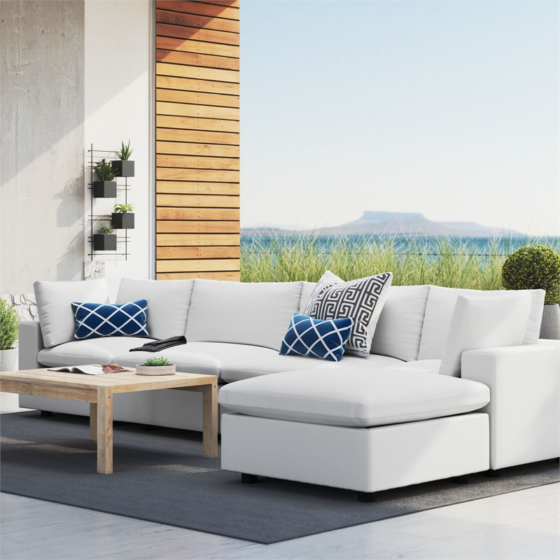 Modway Commix 5-Piece Modern Fabric Upholstered Outdoor Sectional Sofa in White