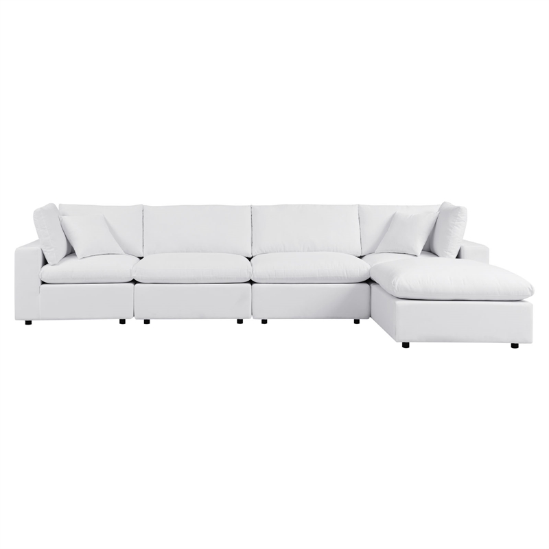 Modway Commix 5-Piece Modern Fabric Upholstered Outdoor Sectional Sofa in White