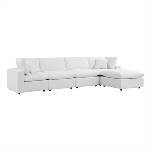 Modway Commix 5-Piece Modern Fabric Upholstered Outdoor Sectional Sofa in White