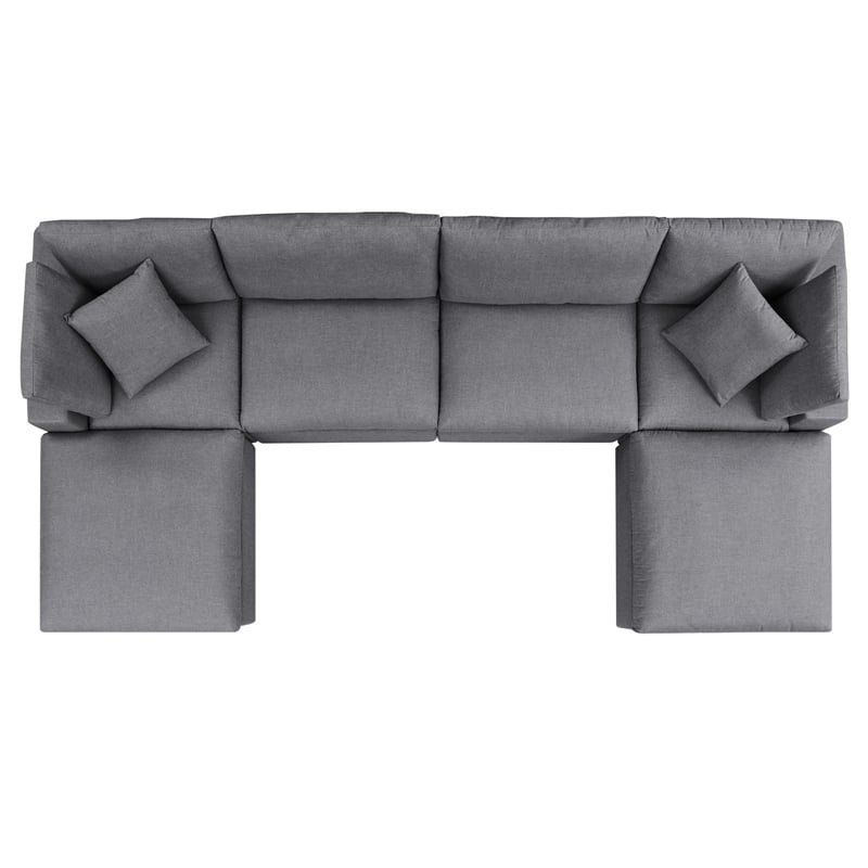 Modway Commix 6-Piece Modern Fabric Upholstered Outdoor Sectional Sofa in Slate