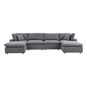 Modway Commix 6-Piece Modern Fabric Upholstered Outdoor Sectional Sofa in Slate