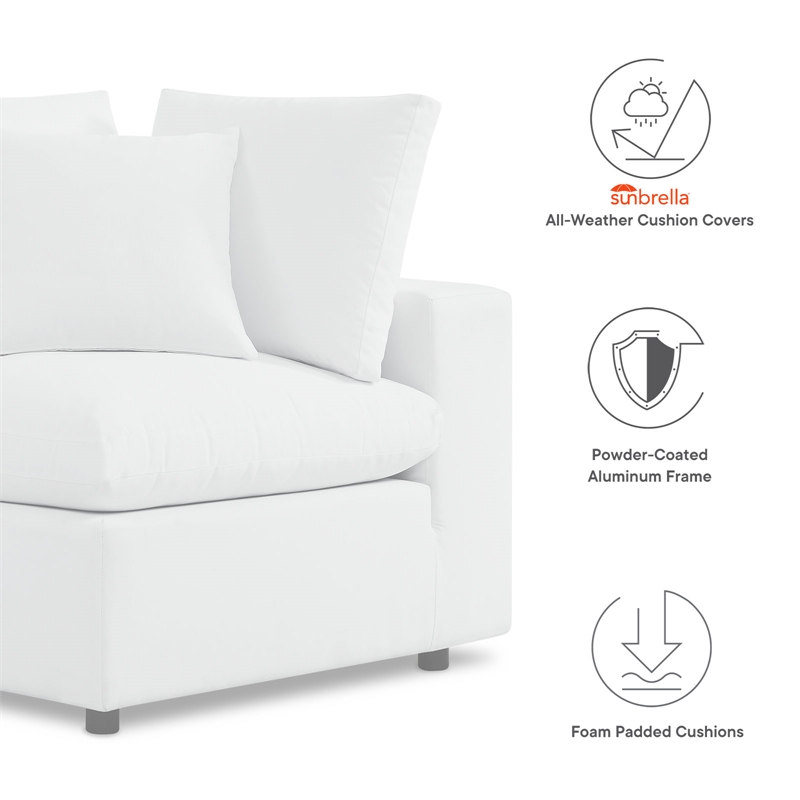 Modway Commix 6-Piece Modern Fabric Upholstered Outdoor Sectional Sofa in White