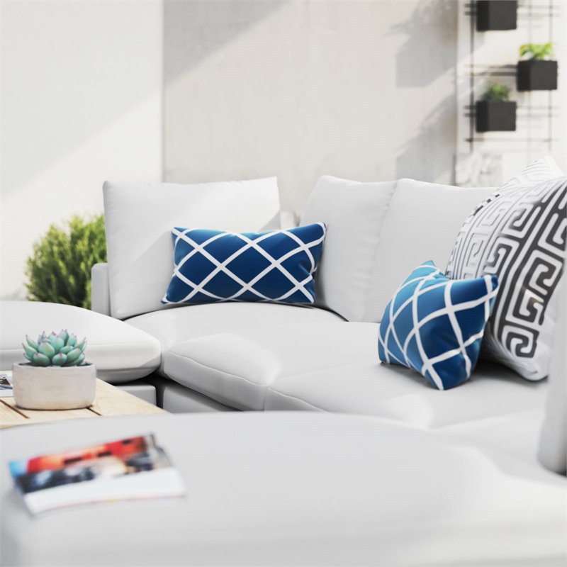 Modway Commix 6-Piece Modern Fabric Upholstered Outdoor Sectional Sofa in White