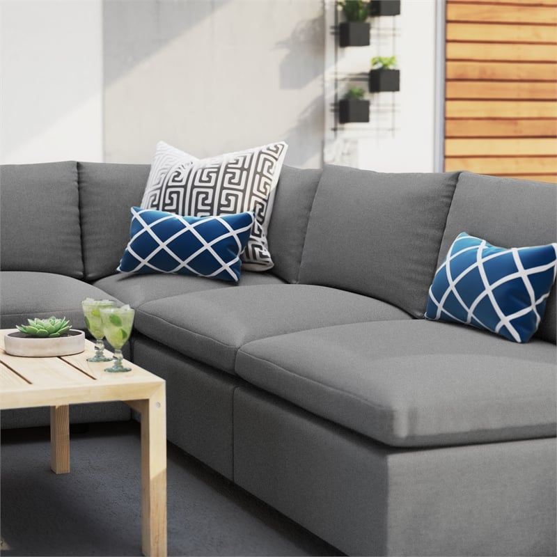 Modway Commix 5-Piece Modern Fabric Upholstered Patio Sectional Sofa in Slate