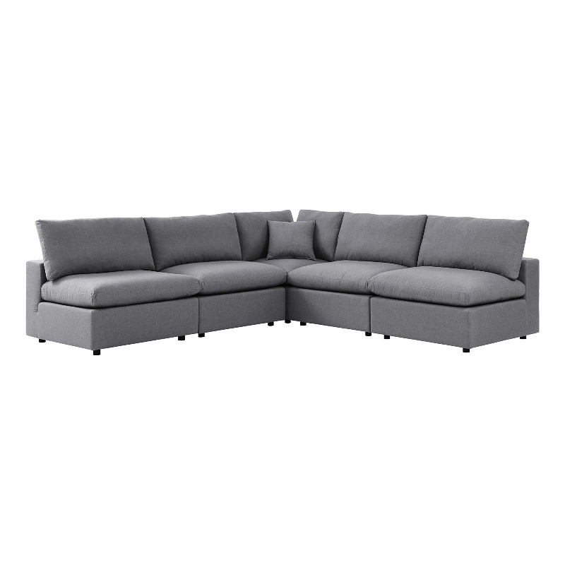 Modway Commix 5-Piece Modern Fabric Upholstered Patio Sectional Sofa in Slate