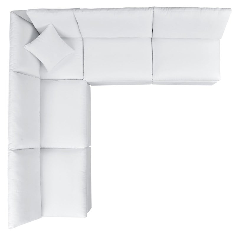 Modway Commix 5-Piece Modern Fabric Upholstered Patio Sectional Sofa in White
