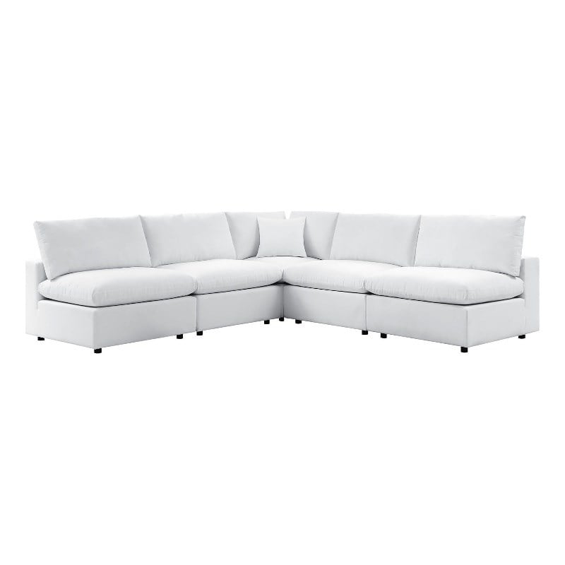 Modway Commix 5-Piece Modern Fabric Upholstered Patio Sectional Sofa in White