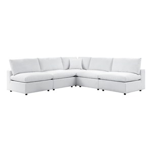 Modway Commix 5-Piece Modern Fabric Upholstered Patio Sectional Sofa in White