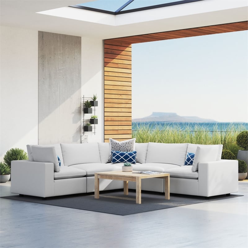 Modway Commix 5-Piece Fabric Upholstered Outdoor Sectional Sofa in White