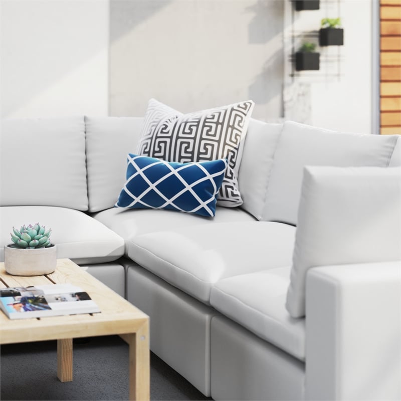Modway Commix 5-Piece Fabric Upholstered Outdoor Sectional Sofa in White