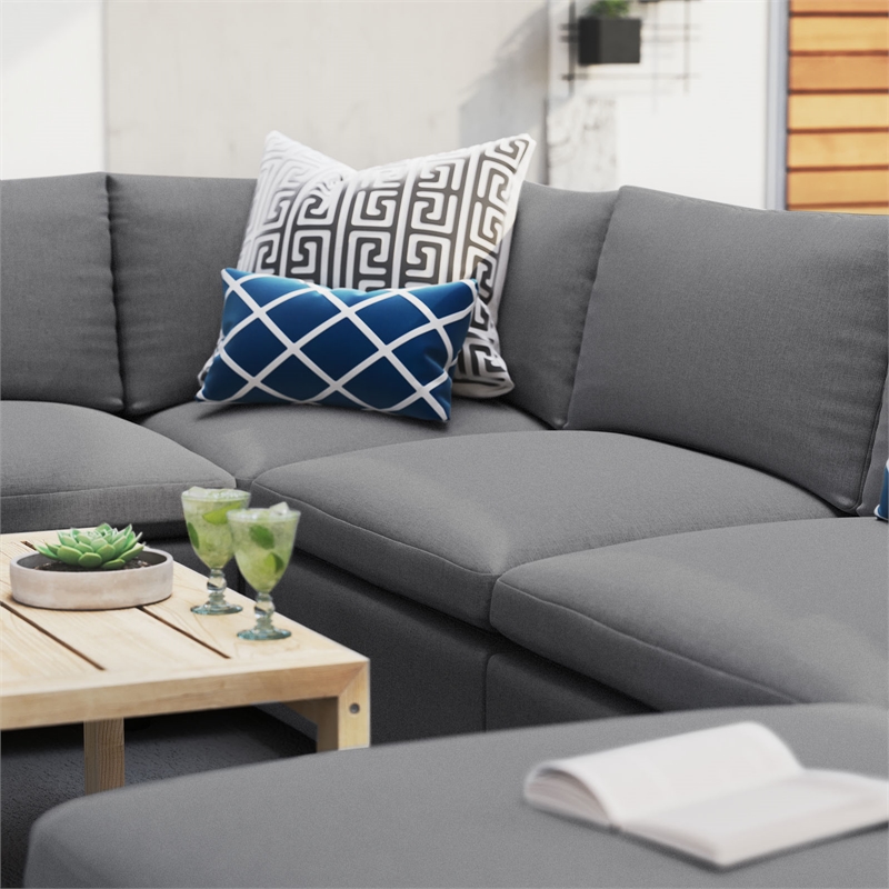Modway Commix 7-Piece Modern Fabric Upholstered Outdoor Sectional Sofa in Slate