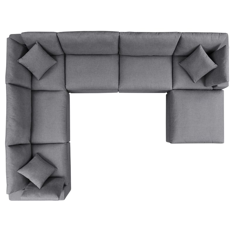 Modway Commix 7-Piece Modern Fabric Upholstered Outdoor Sectional Sofa in Slate