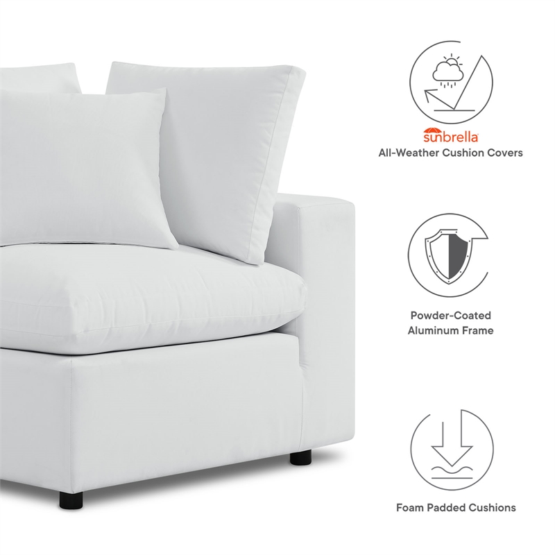 Modway Commix 7-Piece Modern Fabric Upholstered Outdoor Sectional Sofa in White