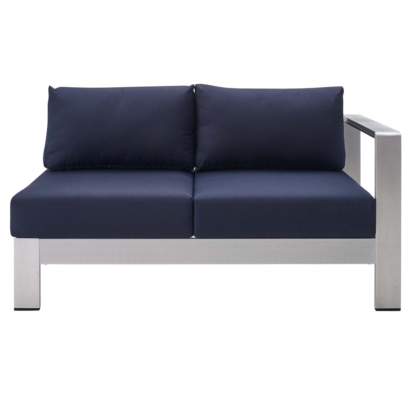 Modway Shore 7-Piece Fabric/Aluminum Patio Sectional Sofa Set in Navy/Silver