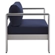 Modway Shore 7-Piece Fabric/Aluminum Patio Sectional Sofa Set in Navy/Silver