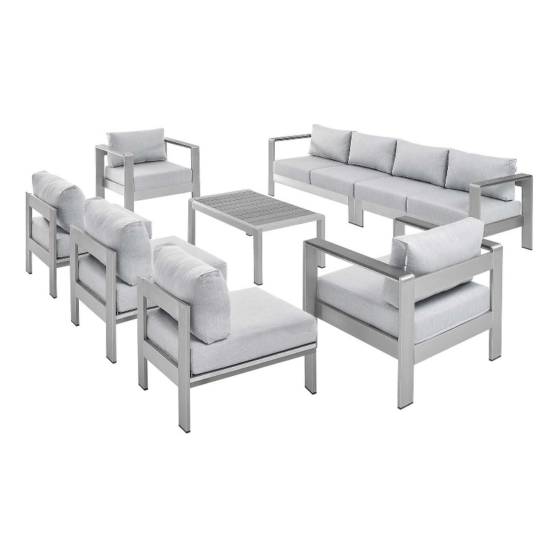 Modway Shore 8-Piece Modern Fabric/Aluminum Outdoor Sectional Sofa Set in Gray