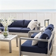 Modway Shore 8-Piece Modern Fabric/Aluminum Outdoor Sectional Sofa Set in Navy