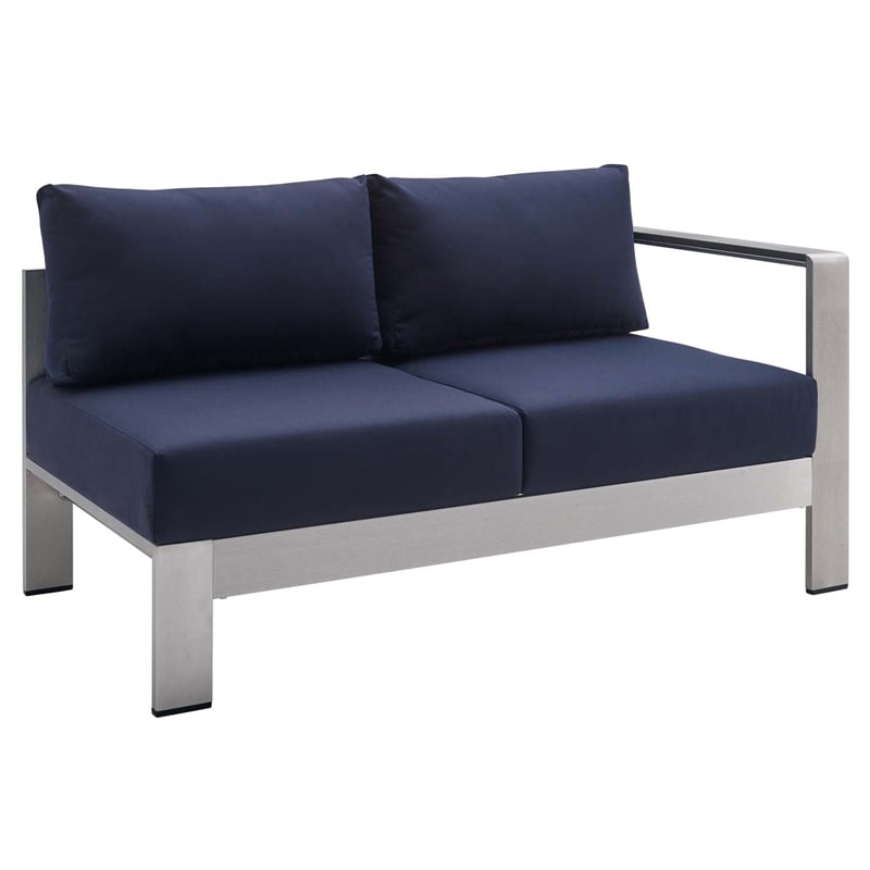 Modway Shore 8-Piece Modern Fabric/Aluminum Outdoor Sectional Sofa Set in Navy